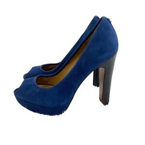 Coach Navy Blue Suede Peep Toe Pumps Women's Size 7 EUC High Heels